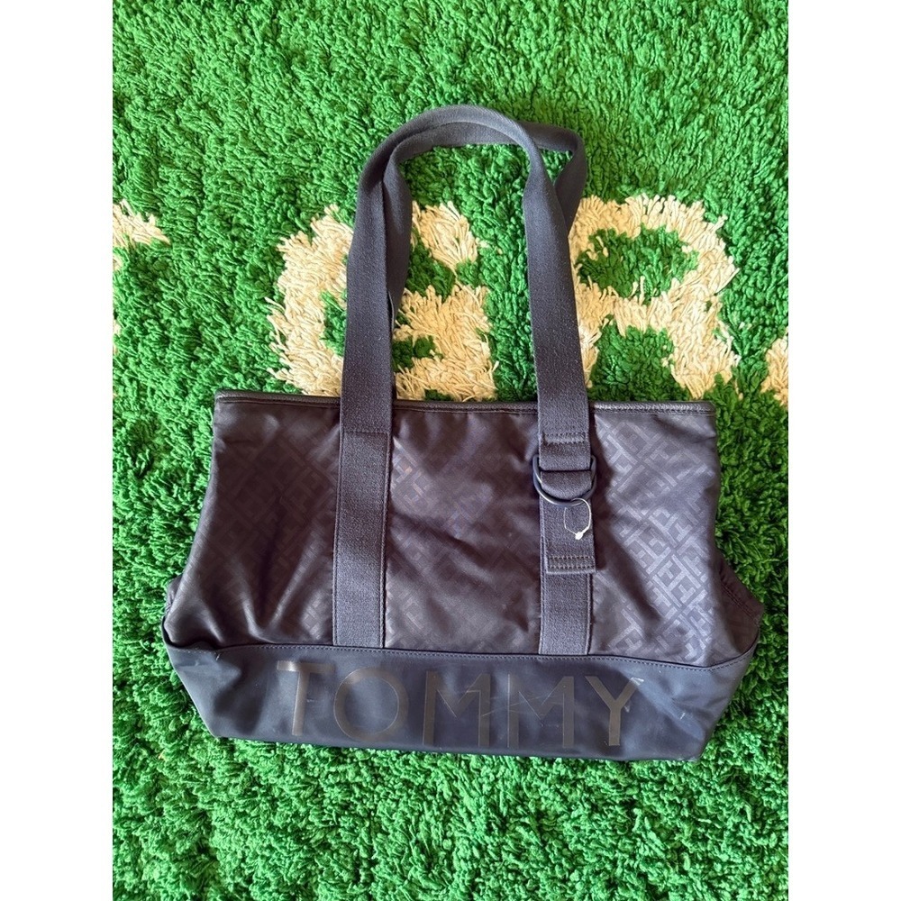 Tommy Hilfiger Tote Bag Navy Blue Geometric Pattern Large Top Handle Bag